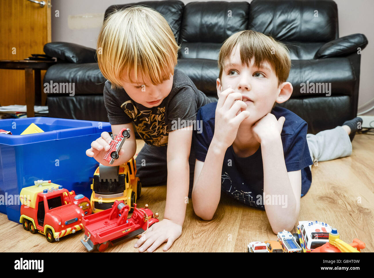 Nathan Crawford, right, plays with his younger brother Ned Alison at their home in Bude, Cornwall, as the nine-year-old with a brain tumour has become the first in the UK to have testicular tissue frozen with the hope he can have children later in life. Stock Photo