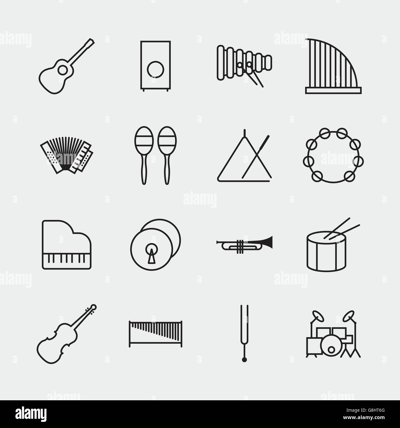 Music instrument icons outline vector illustration Stock Vector