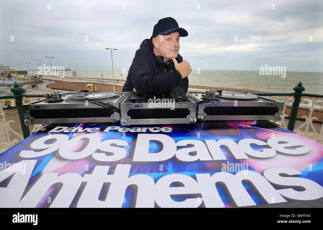 DJ Dave Pearce during a photocall in Brighton, East Sussex, ahead of the launch of his album Dave Pearce 90s Dance Athems, which is released on December 25th on WMTV. Stock Photo