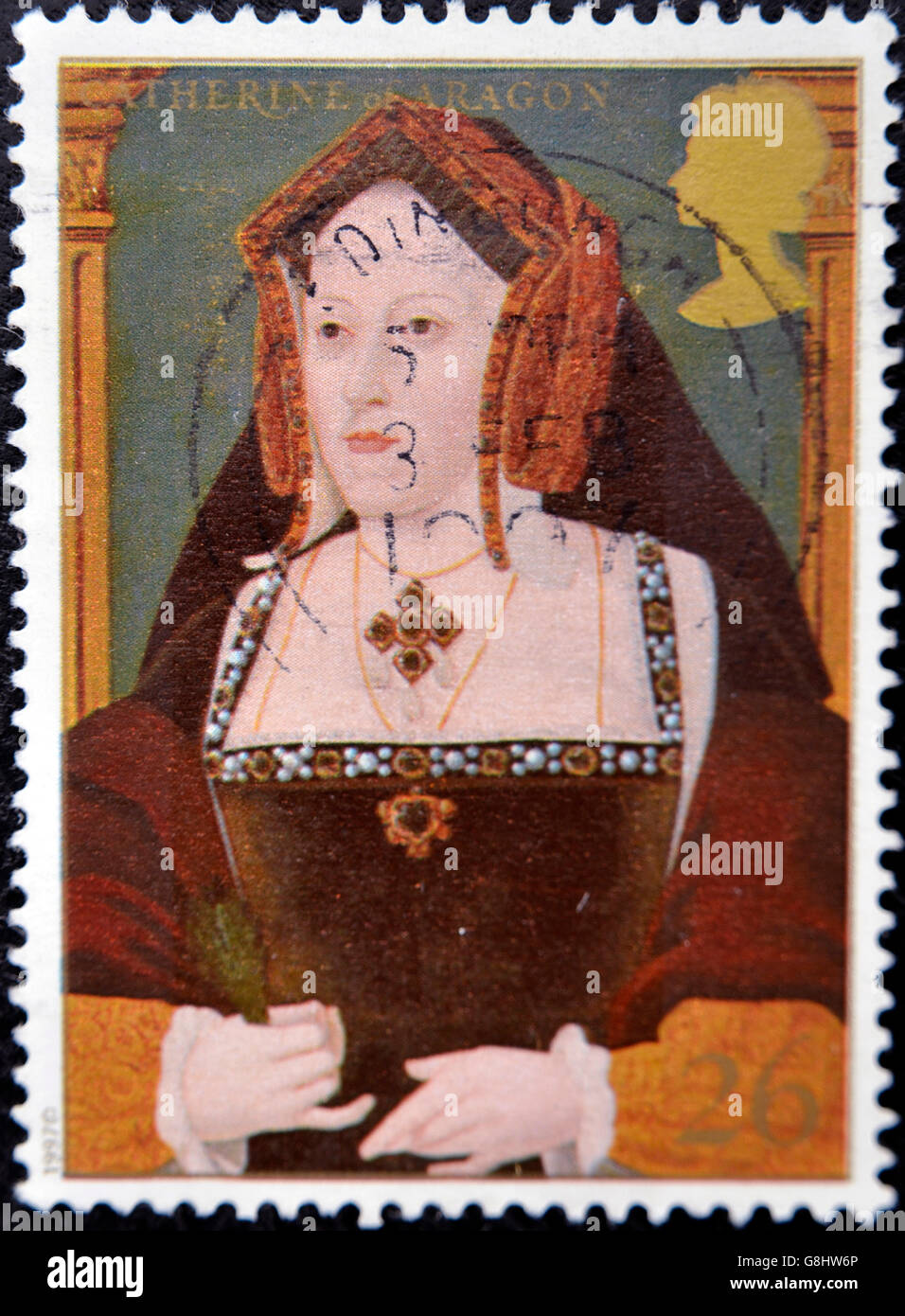 UNITED KINGDOM - CIRCA 1997: A stamp printed in Great Britain shows Catherine of Aragon, wife of king Henry VIII, circa 1997 Stock Photo