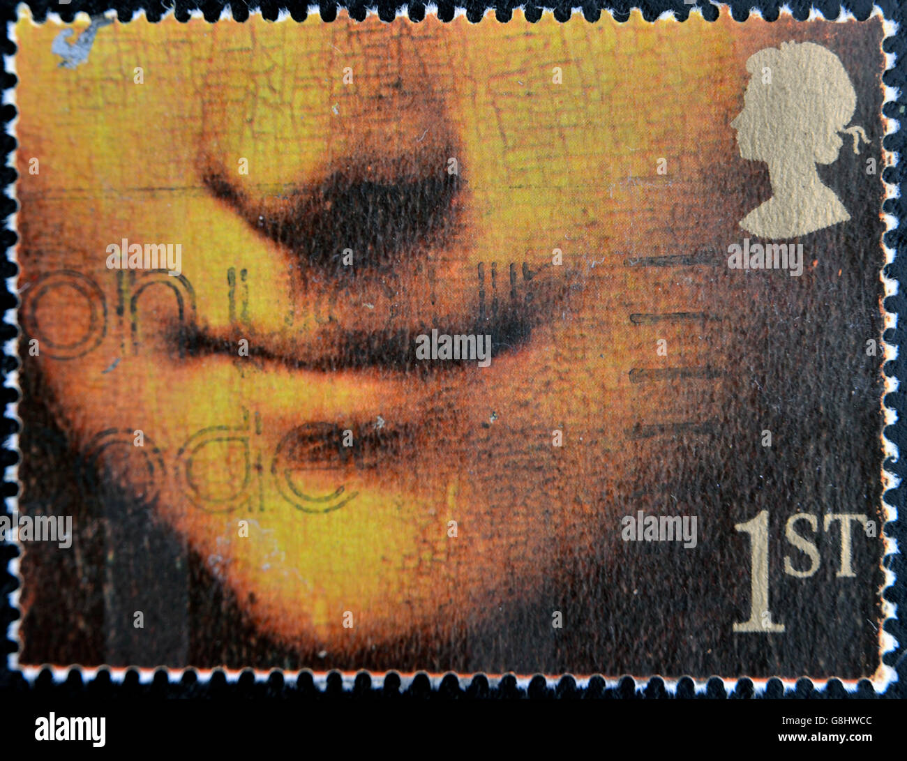 GREAT BRITAIN - CIRCA 1990: stamp printed by United Kingdom shows Mona Lisa or La Gioconda by Leonardo da Vinci, Louvre, Paris, Stock Photo