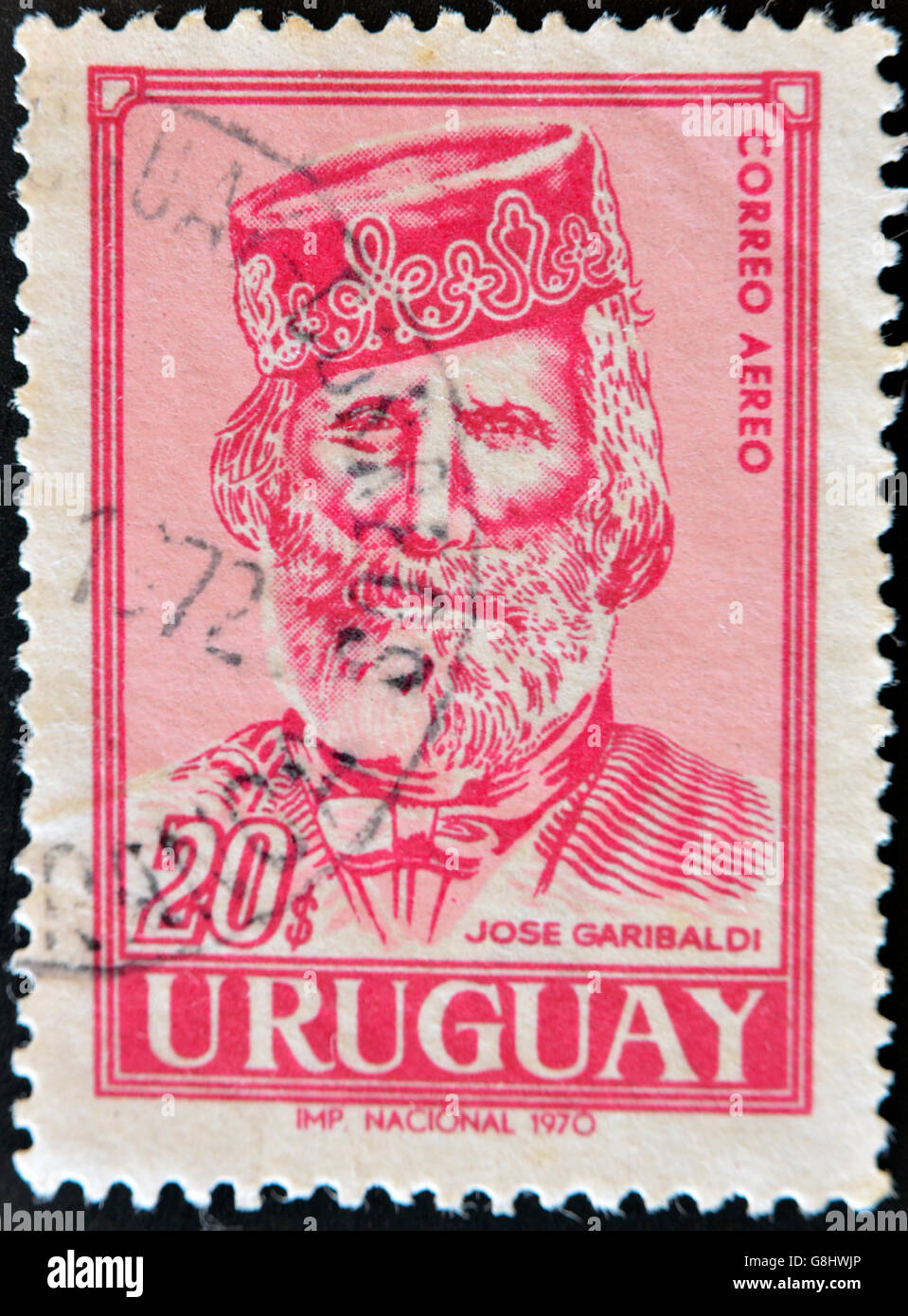 URUGUAY CIRCA 1970 A stamp printed in Uruguay shows Jose Garibaldi