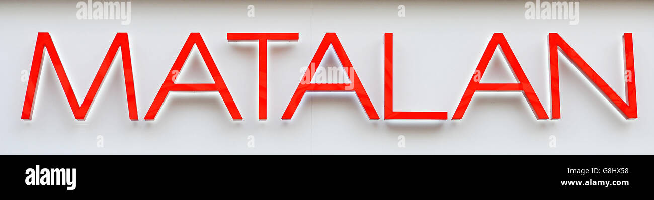 Shop sign stock. A shop sign for MATALAN in central London. Stock Photo