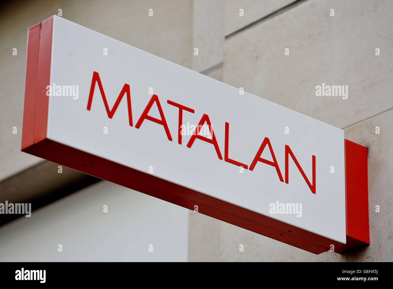 A shop sign for MATALAN in central London. Stock Photo