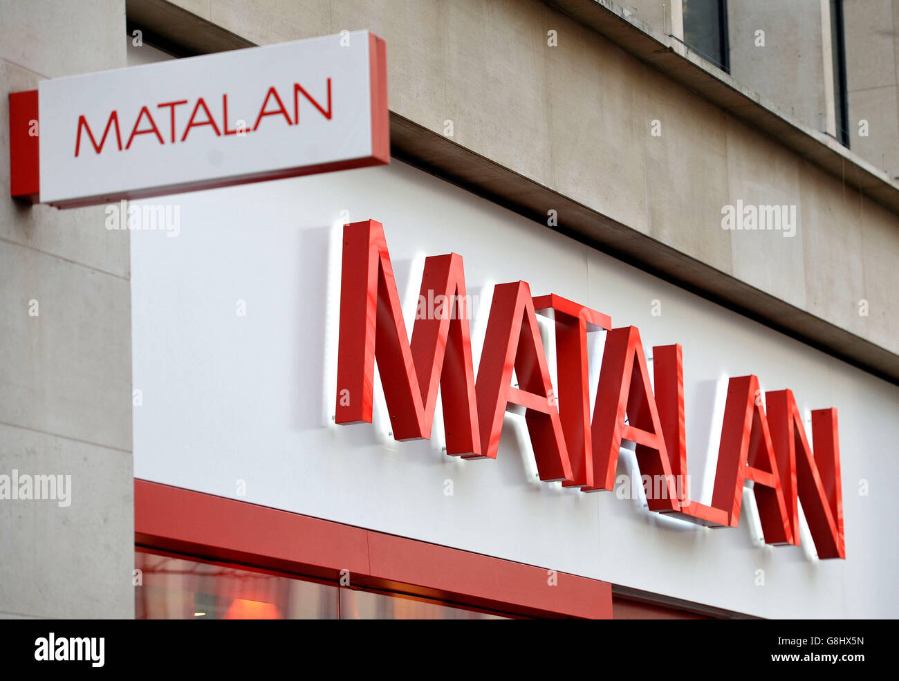 Shop sign stock. A shop sign for MATALAN in central London. Stock Photo