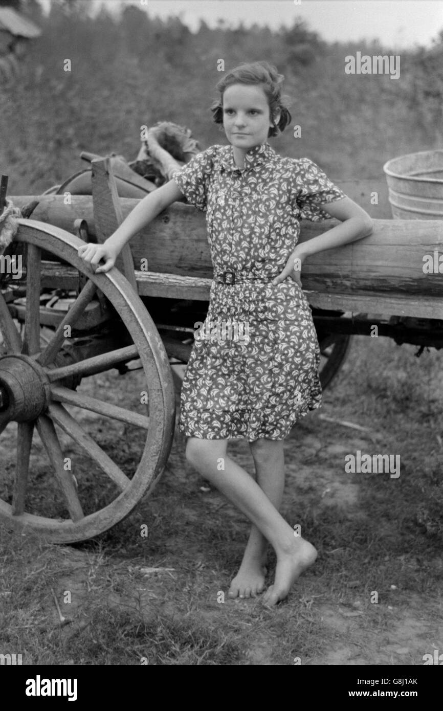 Farm Girl Leaning on Wagon, near Louisiana, USA, Russell Lee, November 1938 Stock