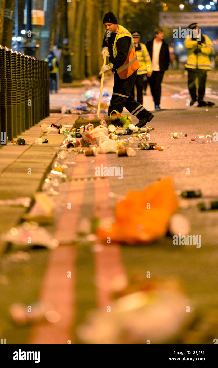 The clean-up begins in central London after the New Year celebration ...