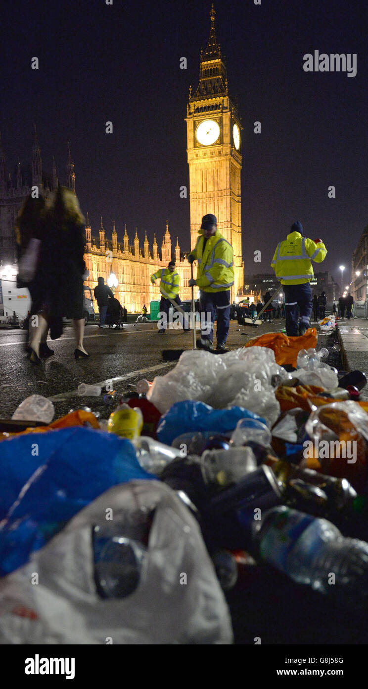 The clean-up begins in central London after the New Year celebration ...