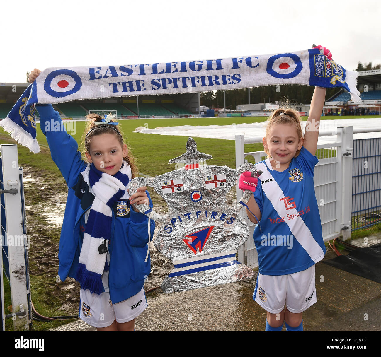 The two mascots Scarlette Perrin (left) and Brooke Bassingham prior to the Emirates FA Cup, third round game at the Silverlake Stadium, Eastleigh. Stock Photo