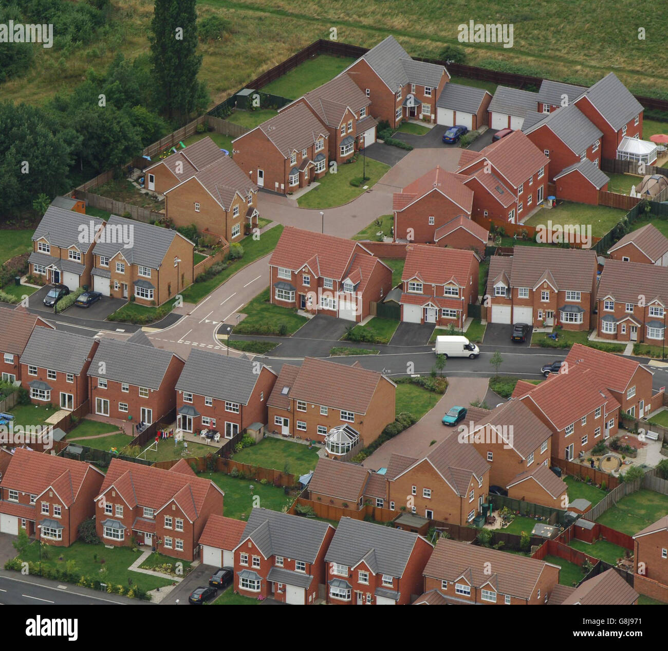 Aerial view of a housing estate near Coventry. House prices edged up 0.