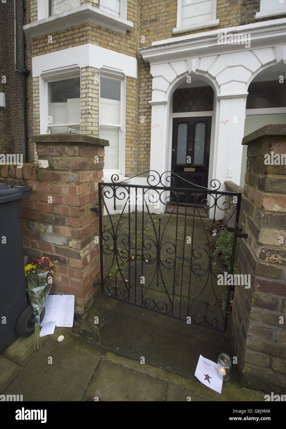 Tributes are left outside 40 Stansfield Road, Brixton, London, the