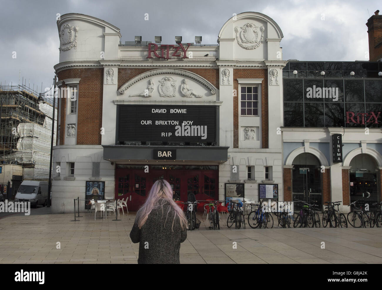 A tribute to David Bowie is seen on the Ritzy cinema in Brixton, London ...