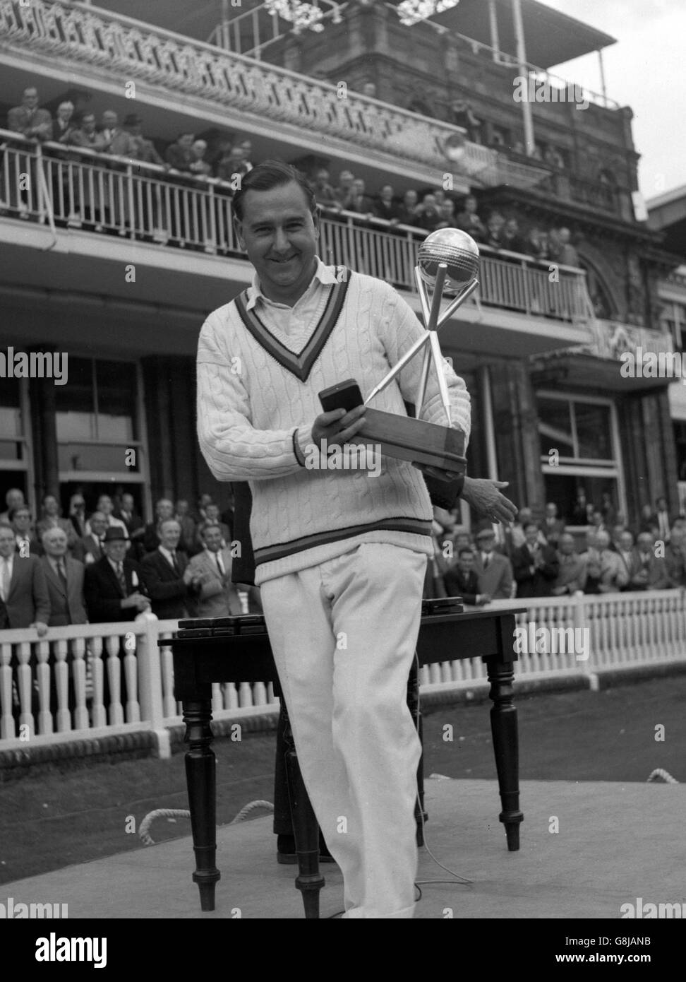 England XI captain Colin Cowdrey with the Rothman's World Cup trophy following England XI's victory over the West Indies at Lord's. Stock Photo