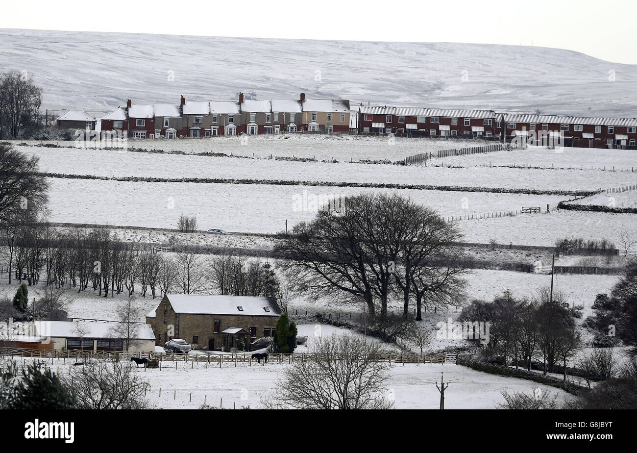 Wintery scenes over County Durham near Stanley, as the UK braced for a new wave of bad weather after forecasters issued warnings of heavy snow in parts of England and Scotland. Stock Photo