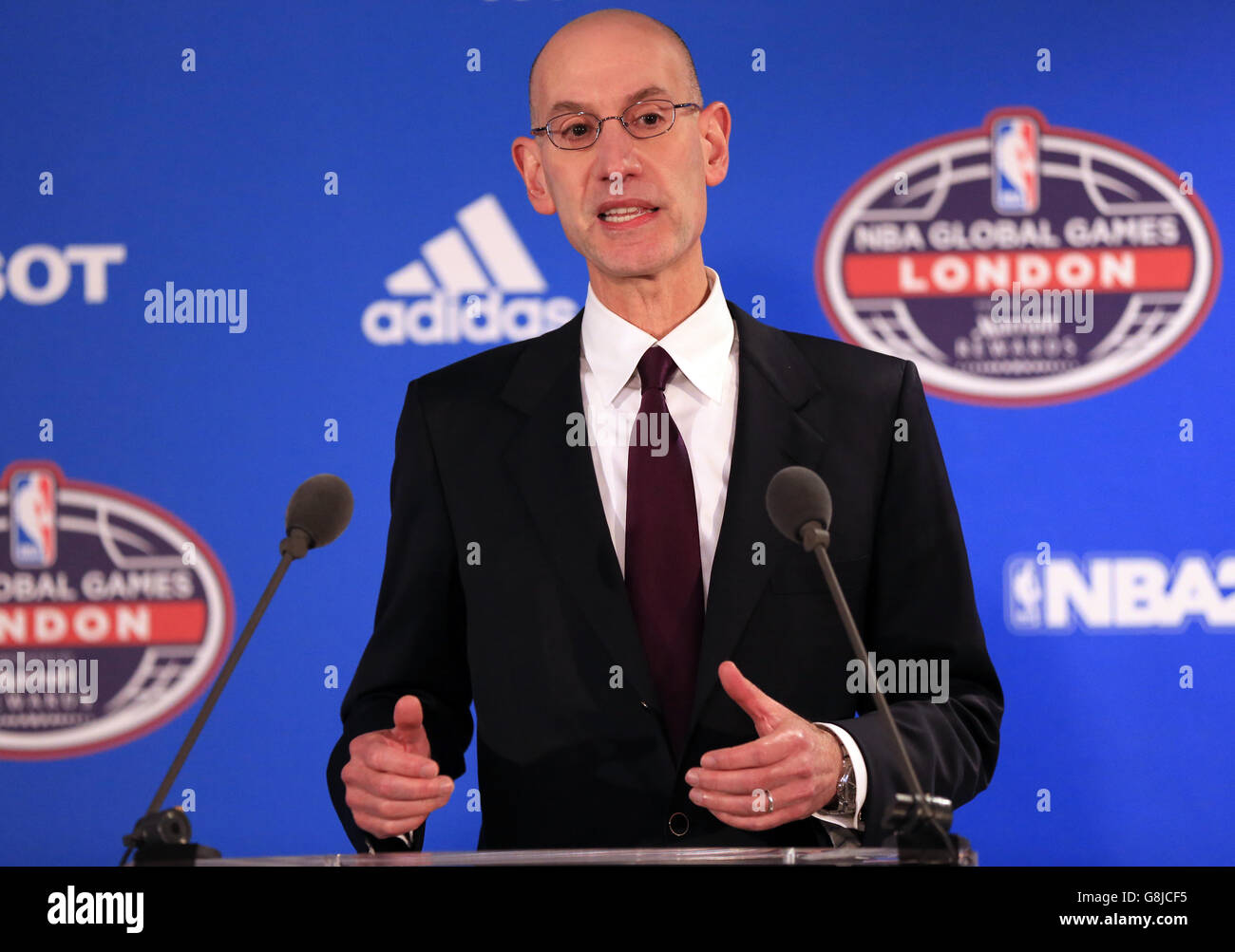 NBA Commissioner Adam Silver before the NBA Global Games match at the O2 Arena, London. Stock Photo