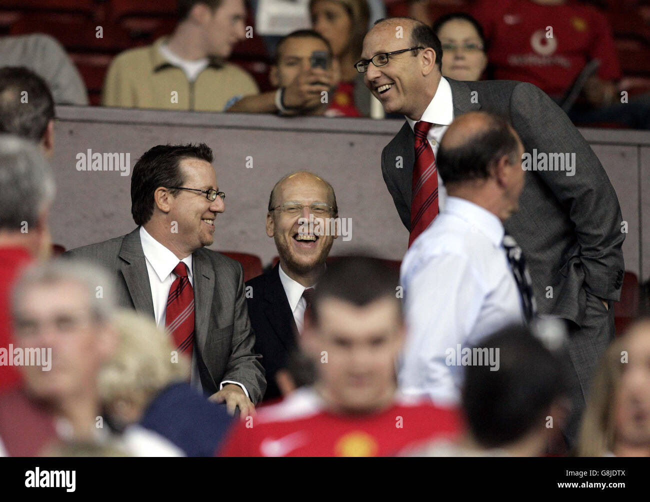 Manchester United's Bryan Glazer (front), Avram Glazer and Joel Glazer (back) arrive. Stock Photo