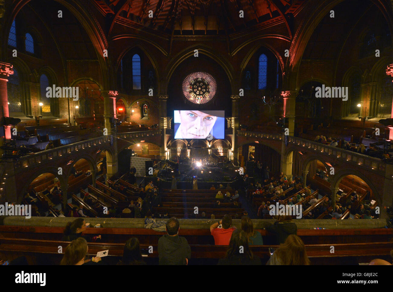 A general view inside the venue ahead of the David Bowie tribute concert at Union Chapel in Islington, London. Stock Photo