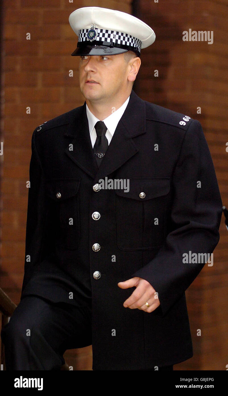 Pc Michael Alford arrives at court where he is accused of killing a car