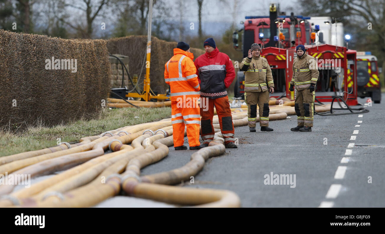 Emergency services attend the River Douglas in Croston, Lancashire
