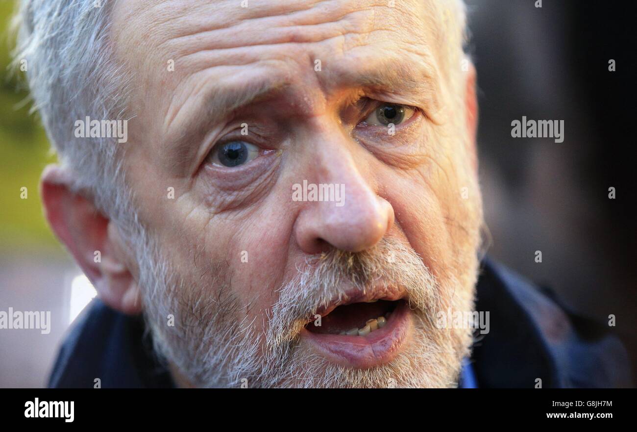 Labour Party leader Jeremy Corbyn attends a fares protest at King's Cross Station, London, as the Government was accused of profiting from commuters as the annual hike in rail fares hits people returning to work. Stock Photo