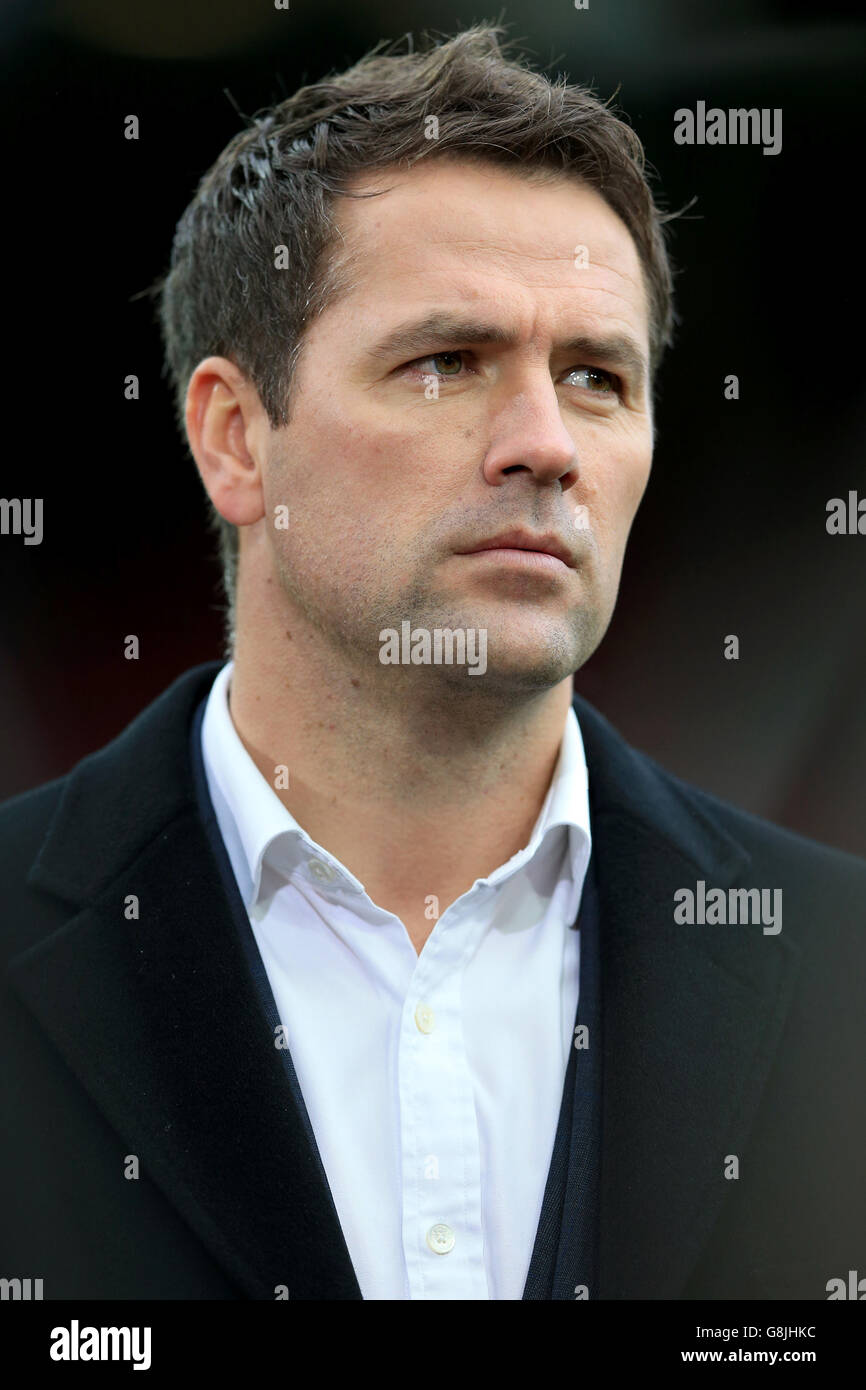 West Ham United v Liverpool - Barclays Premier League - Upton Park. BT Sport television pundit Michael Owen during the Barclays Premier League match at Upton Park, London. Stock Photo