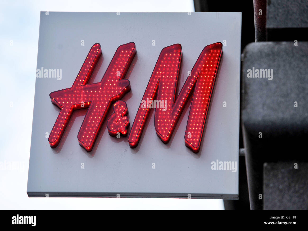 Shop sign stock. A shop sign for H and M in central London Stock Photo