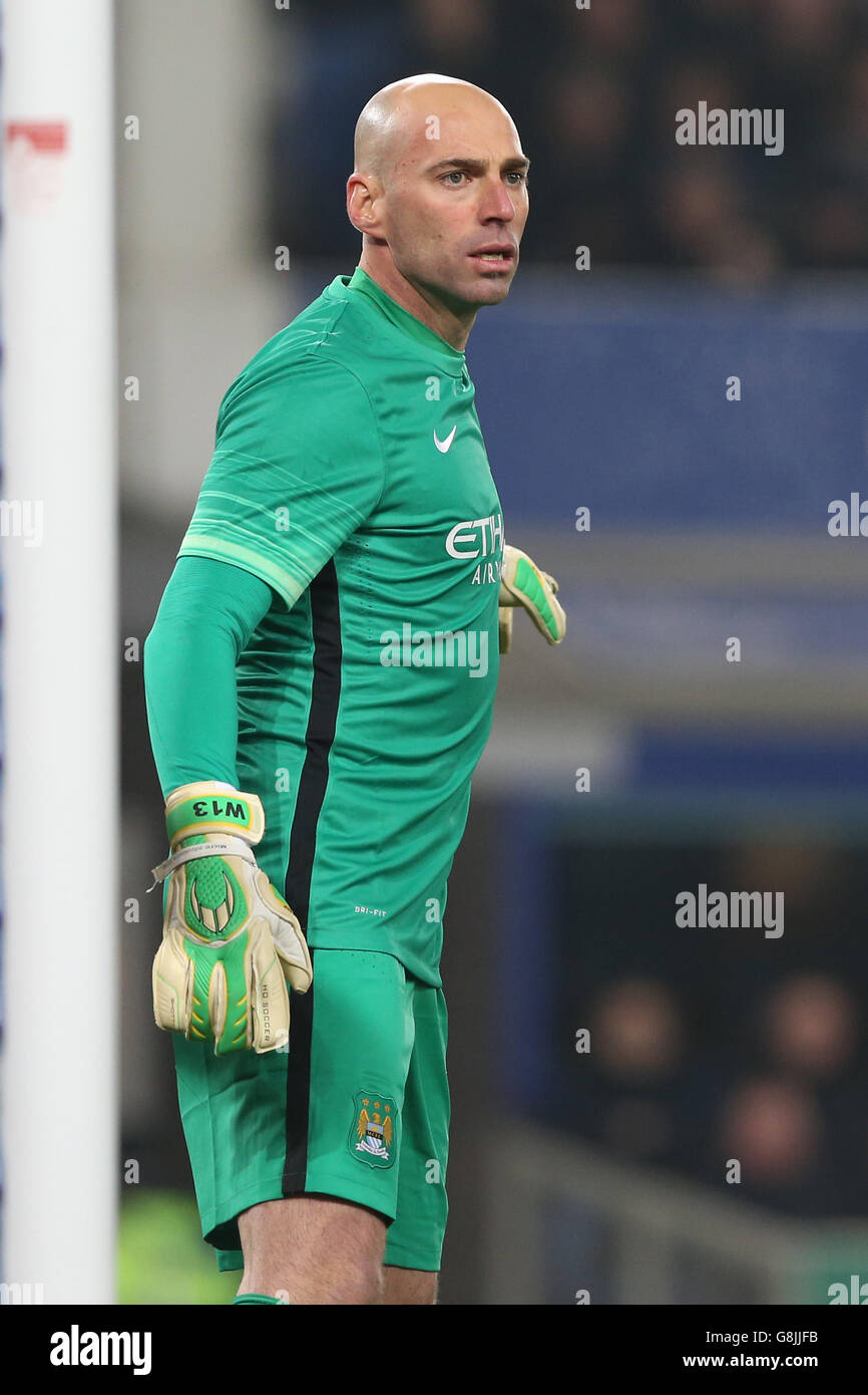 Manchester City goalkeeper Willy Caballero during the Capital One Cup, semi final, first leg match at Goodison Park, Liverpool. PRESS ASSOCIATION Photo. Picture date: Wednesday January 6, 2016. See PA story SOCCER Everton. Photo credit should read: Martin Rickett/PA Wire. Stock Photo