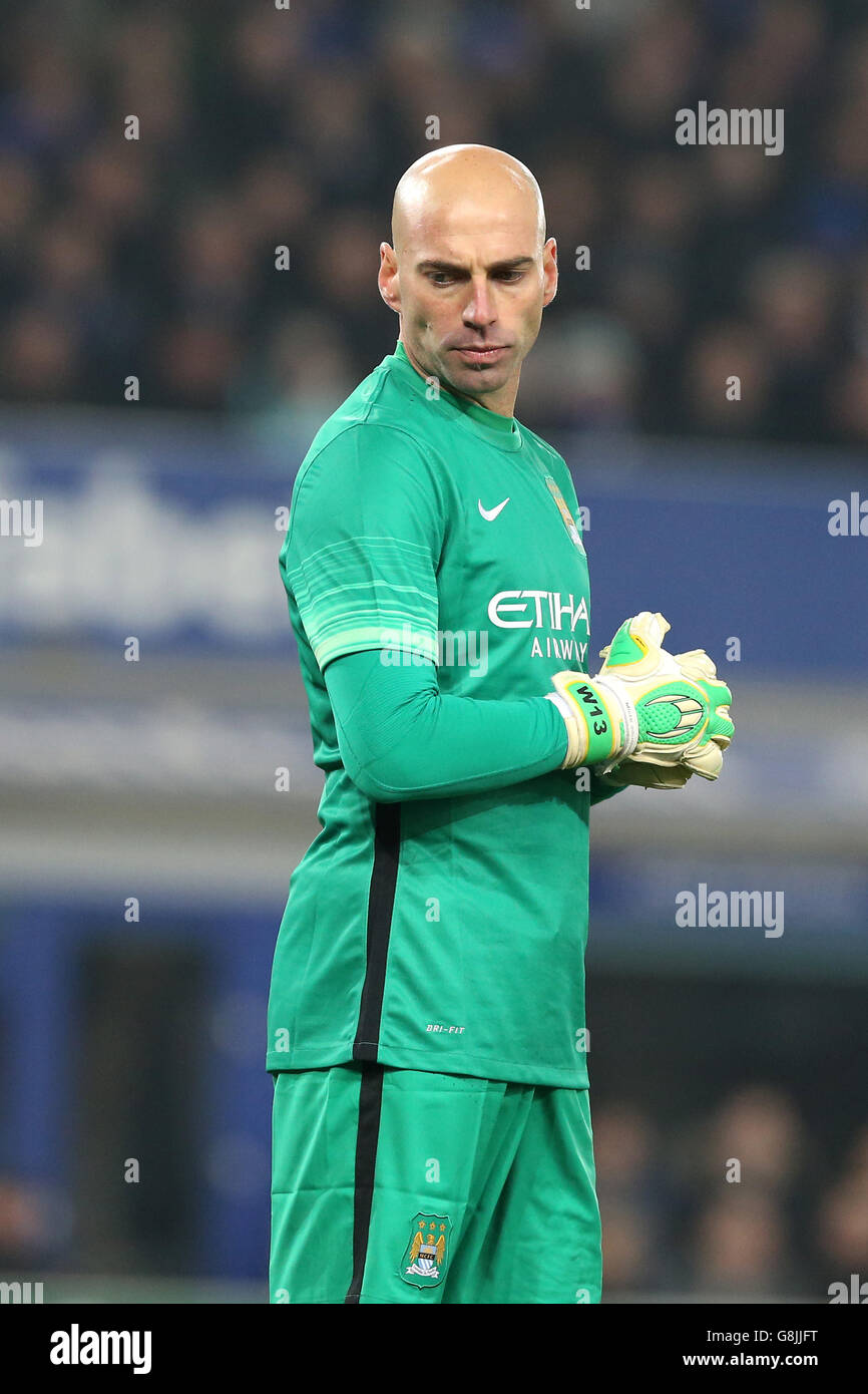 Manchester City goalkeeper Willy Caballero during the Capital One Cup, semi final, first leg match at Goodison Park, Liverpool. PRESS ASSOCIATION Photo. Picture date: Wednesday January 6, 2016. See PA story SOCCER Everton. Photo credit should read: Martin Rickett/PA Wire. Stock Photo