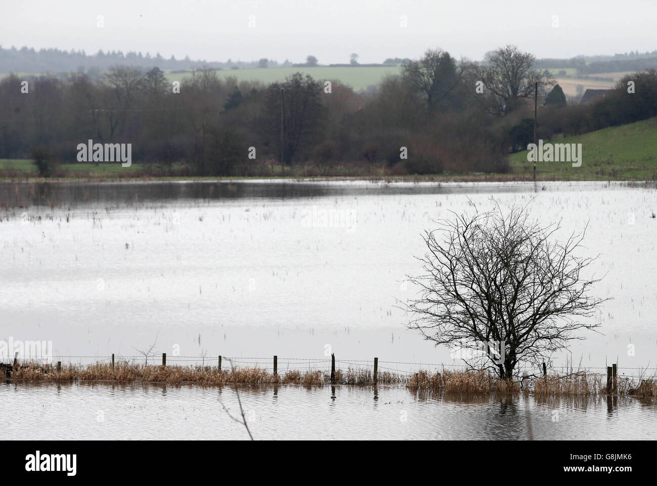 Winter weather Jan 11th 2016. Flooded fields near Burford, West Oxfordshire. Stock Photo