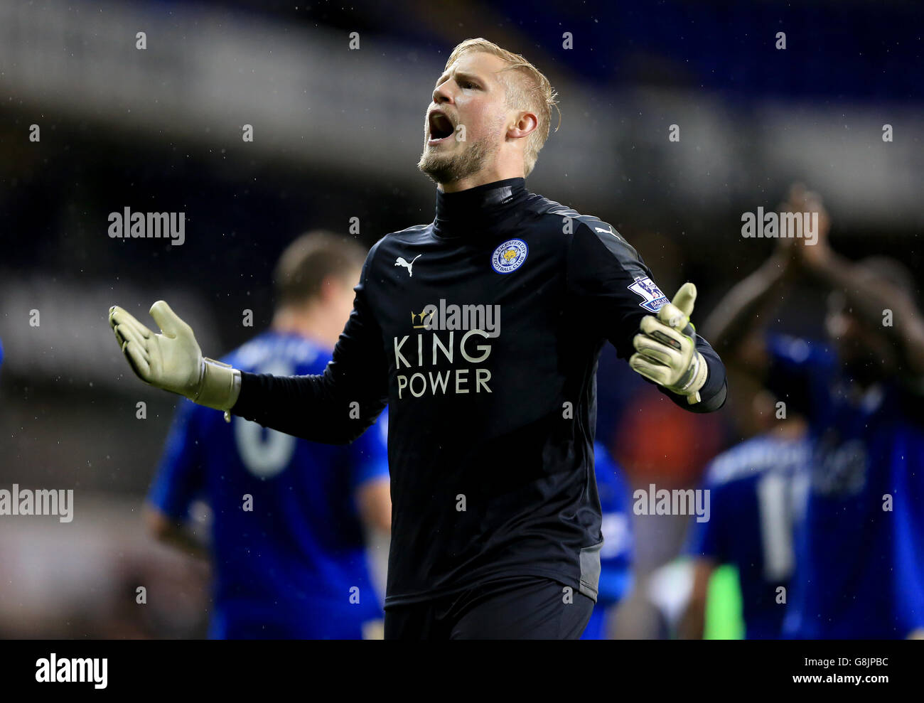 Leicester City goalkeeper Kasper Schmeichel celebrates after the final