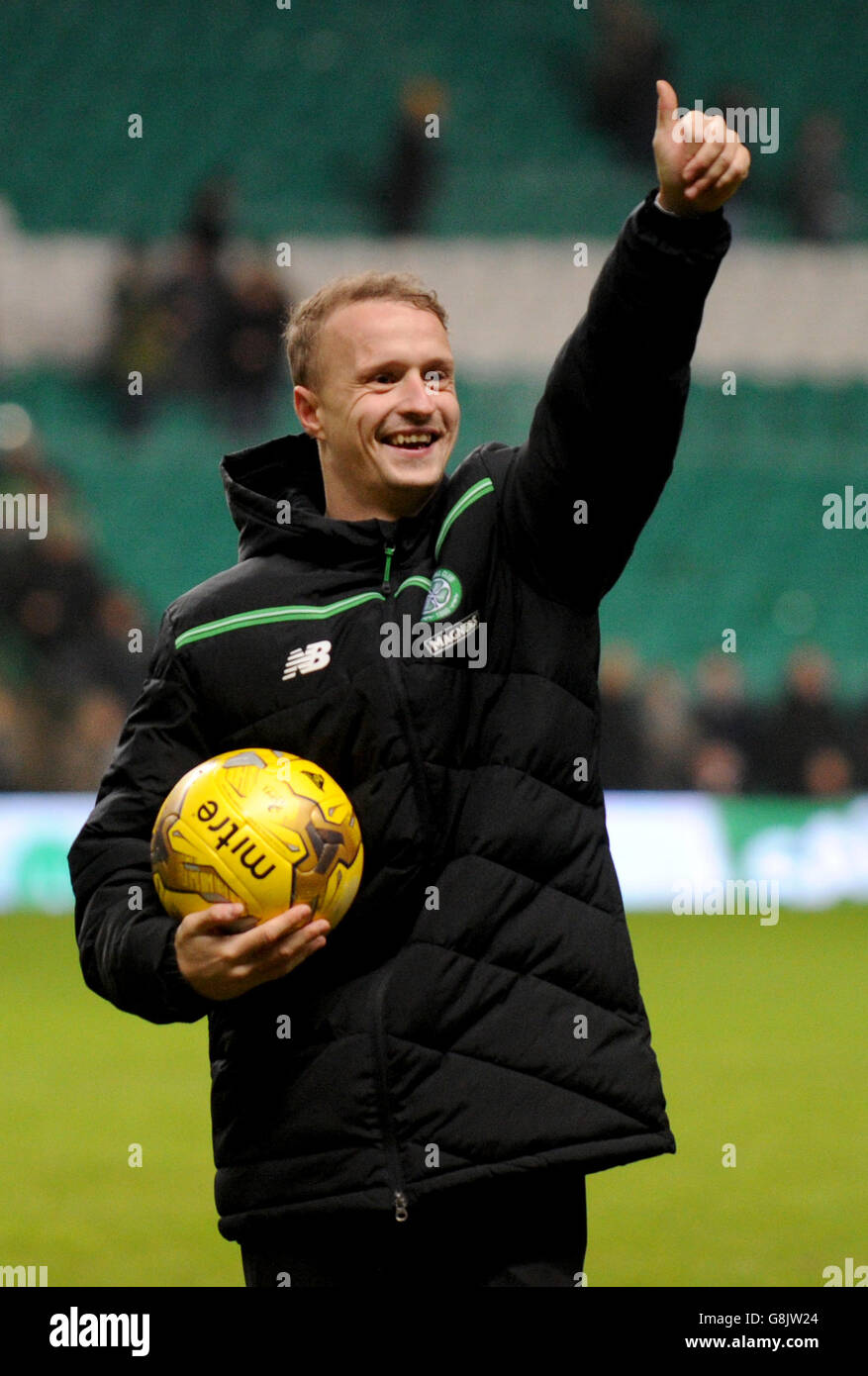 Celtic's Leigh Griffiths at the end of the match with the ball after scoring a hat-trick during the Ladbrokes Scottish Premiership at Celtic Park, Glasgow. Stock Photo