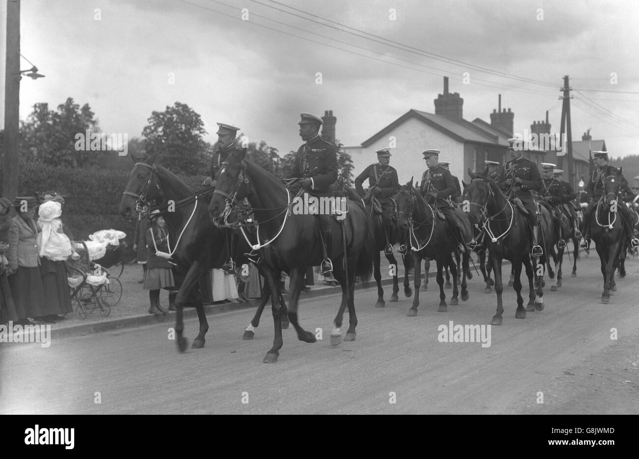 King George V - Aldershot. King George V riding to manoeuvres at Aldershot. Stock Photo