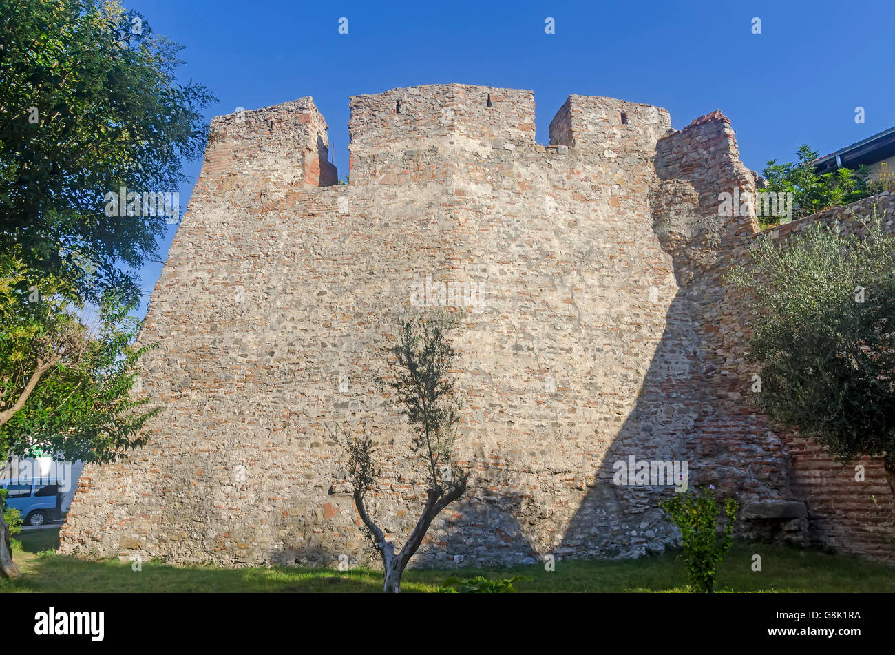Durres Castle with section of old city wall, Durres Albania Stock Photo
