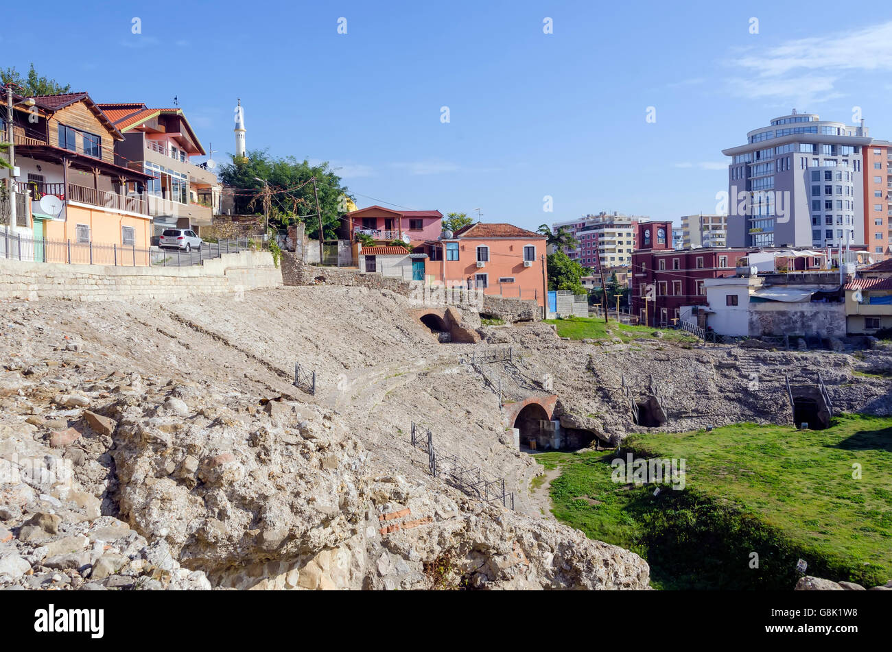 The Roman Amphitheatre of Durres Albania could seat 15,000 to 20,000. Stock Photo