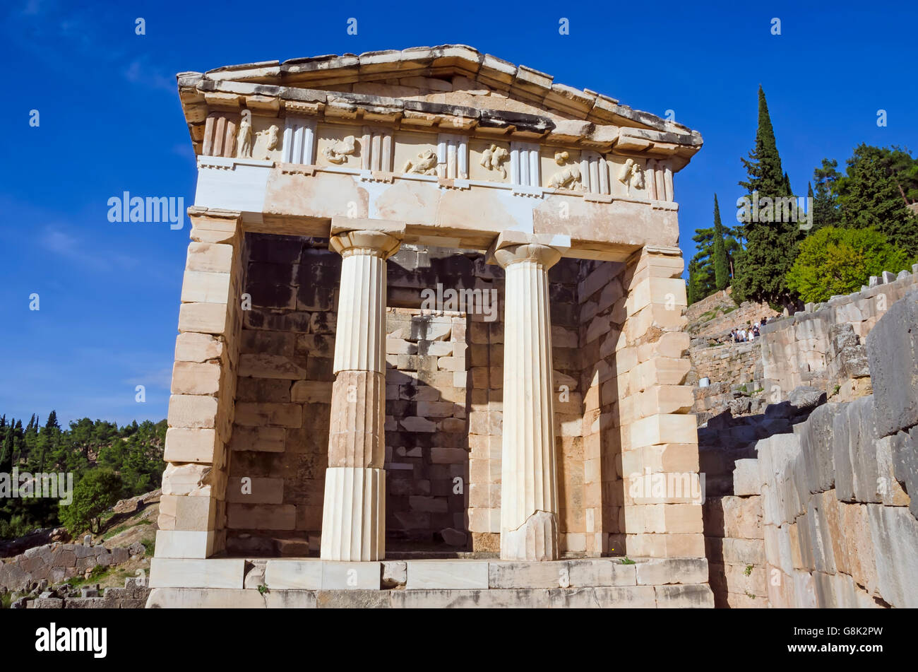 Treasury of the Athenians at Archaeological Site of Delphi Greece Stock Photo