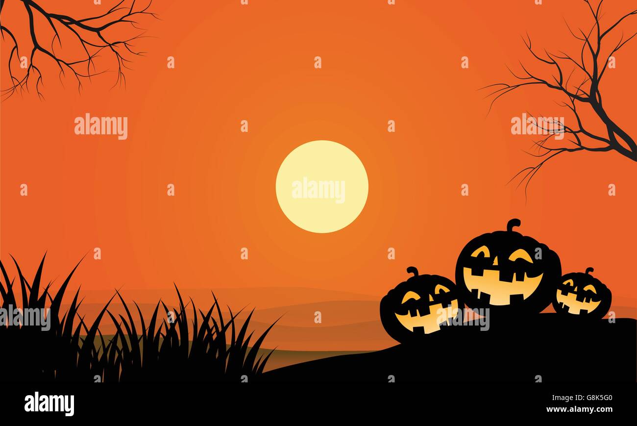 pumpkins and fullmoon halloween orange backgrounds Stock Vector Image ...