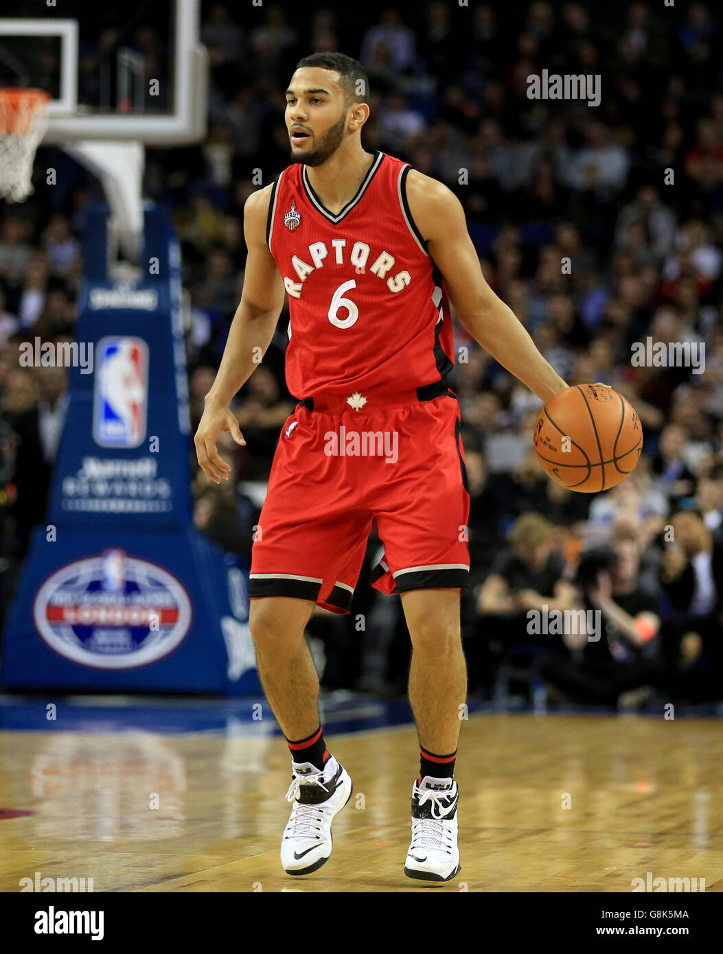 Toronto Raptors' Cory Joseph in action during the NBA Global Games match at the O2 Arena, London. Stock Photo