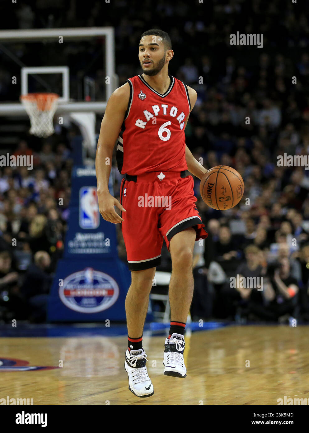 Toronto Raptors' Cory Joseph in action during the NBA Global Games match at the O2 Arena, London. Stock Photo