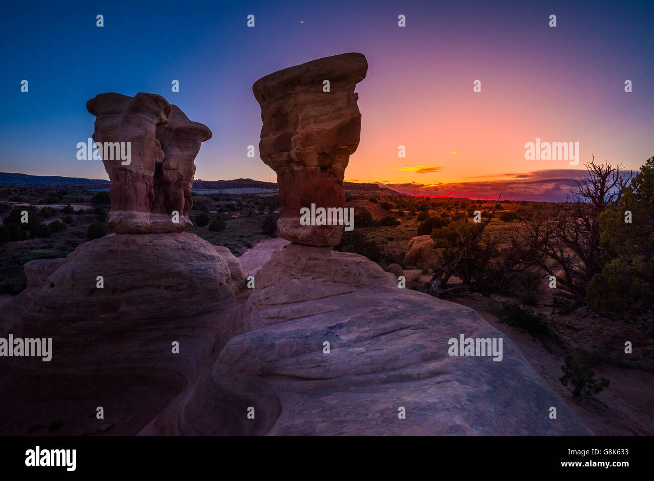 Devil's Garden hoodoos after sunset, Grand Staircase Escalante National Monument, Utah Stock Photo