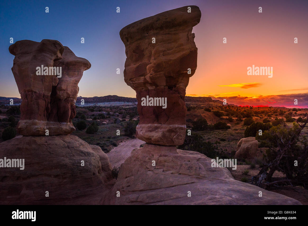Devil's Garden hoodoos after sunset, Grand Staircase Escalante National Monument, Utah Stock Photo