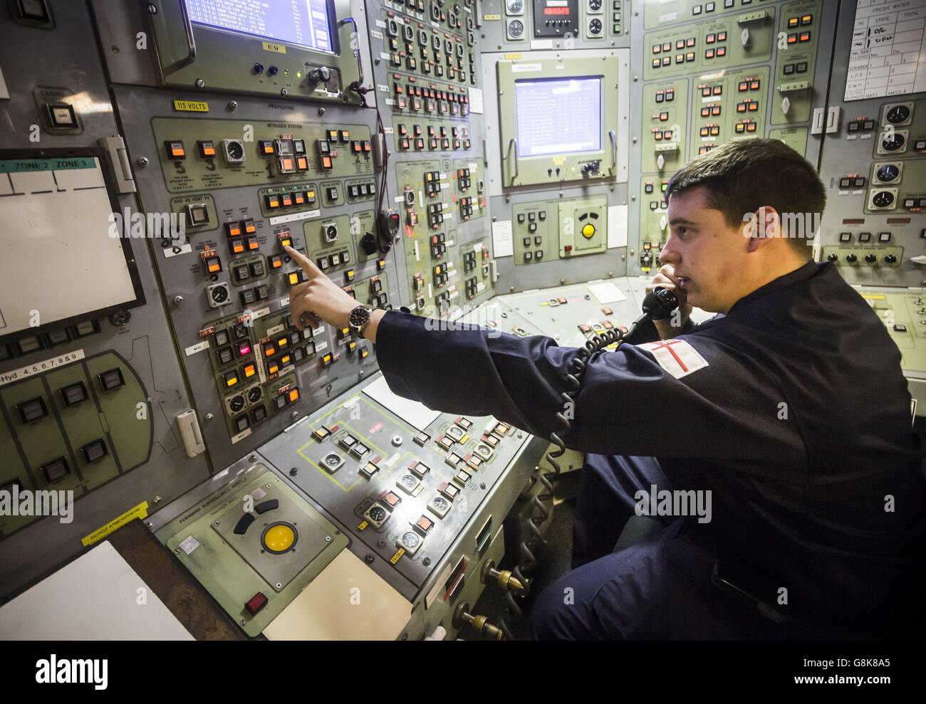Engineering Technician Jones in the control room on board Vanguard