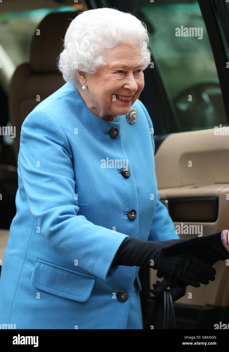 Queen Elizabeth II arrives at West Newton village hall in Norfolk, as