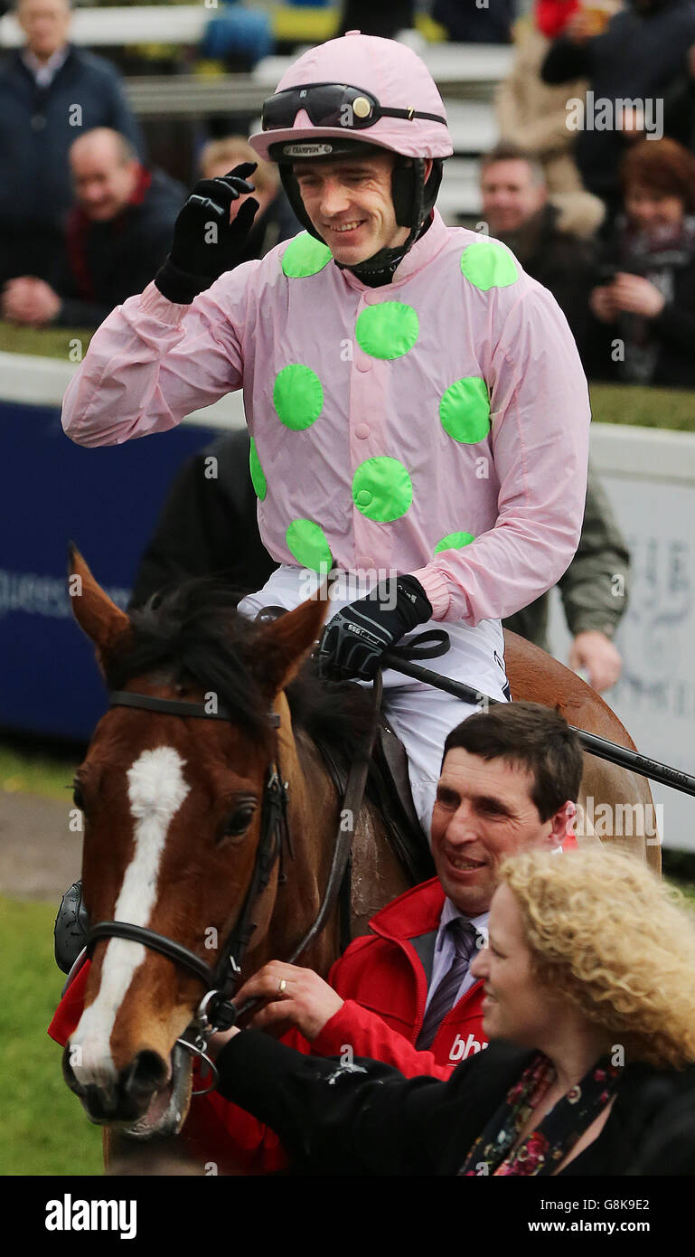 Faugheen and jockey Ruby Walsh in the parade ring after winning The BHP Insurances Irish Champion Hurdle during the BHP Insurances Irish Champion Hurdle day at Leopardstown Racecouse, Dublin. Stock Photo
