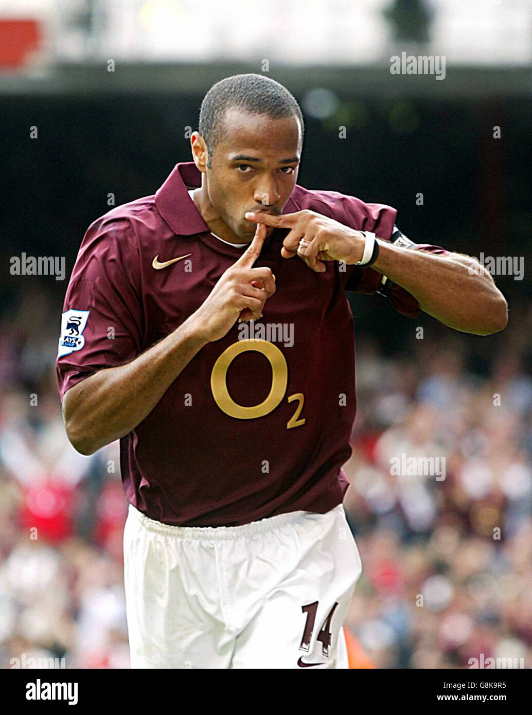 Arsenal's Thierry Henry celebrates after scoring the first goal. Stock Photo