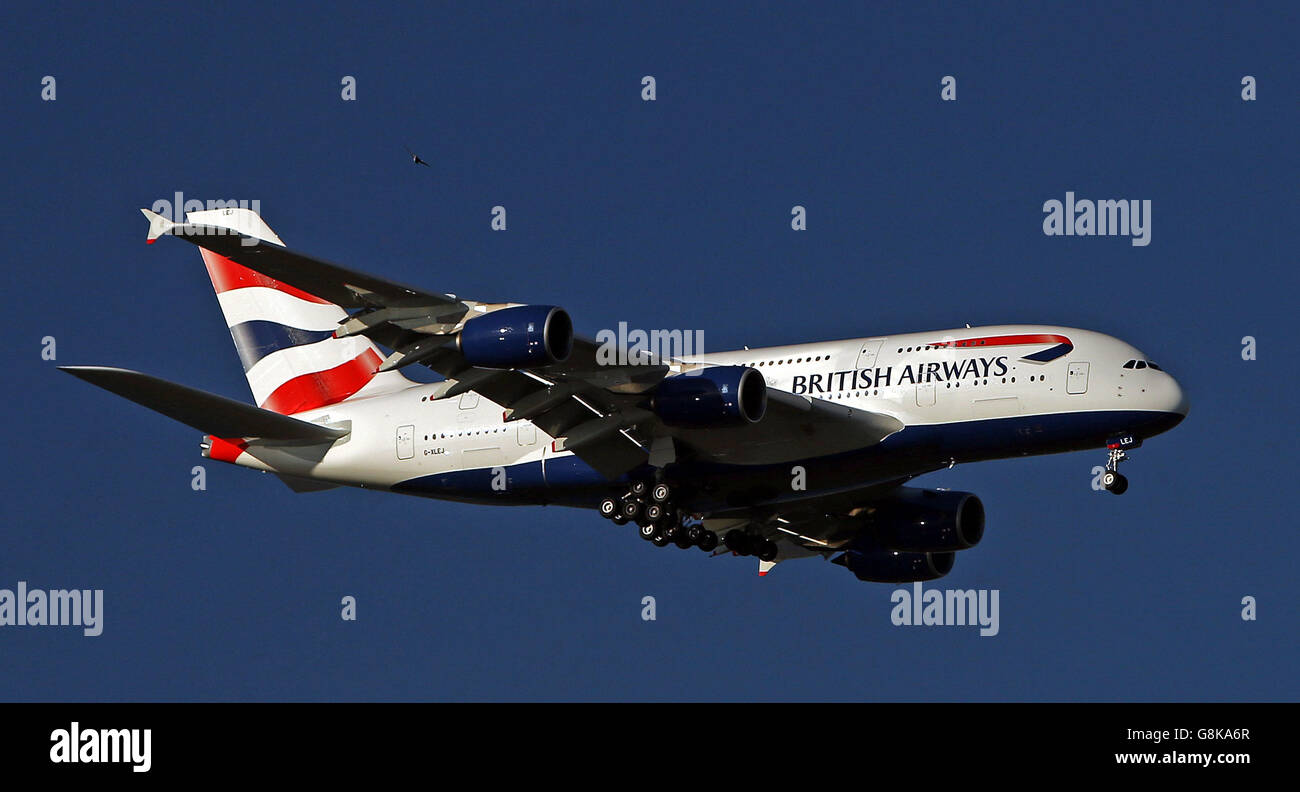 A British Airways Airbus A380-841 plane with the registration G-XLEJ Stock Photo
