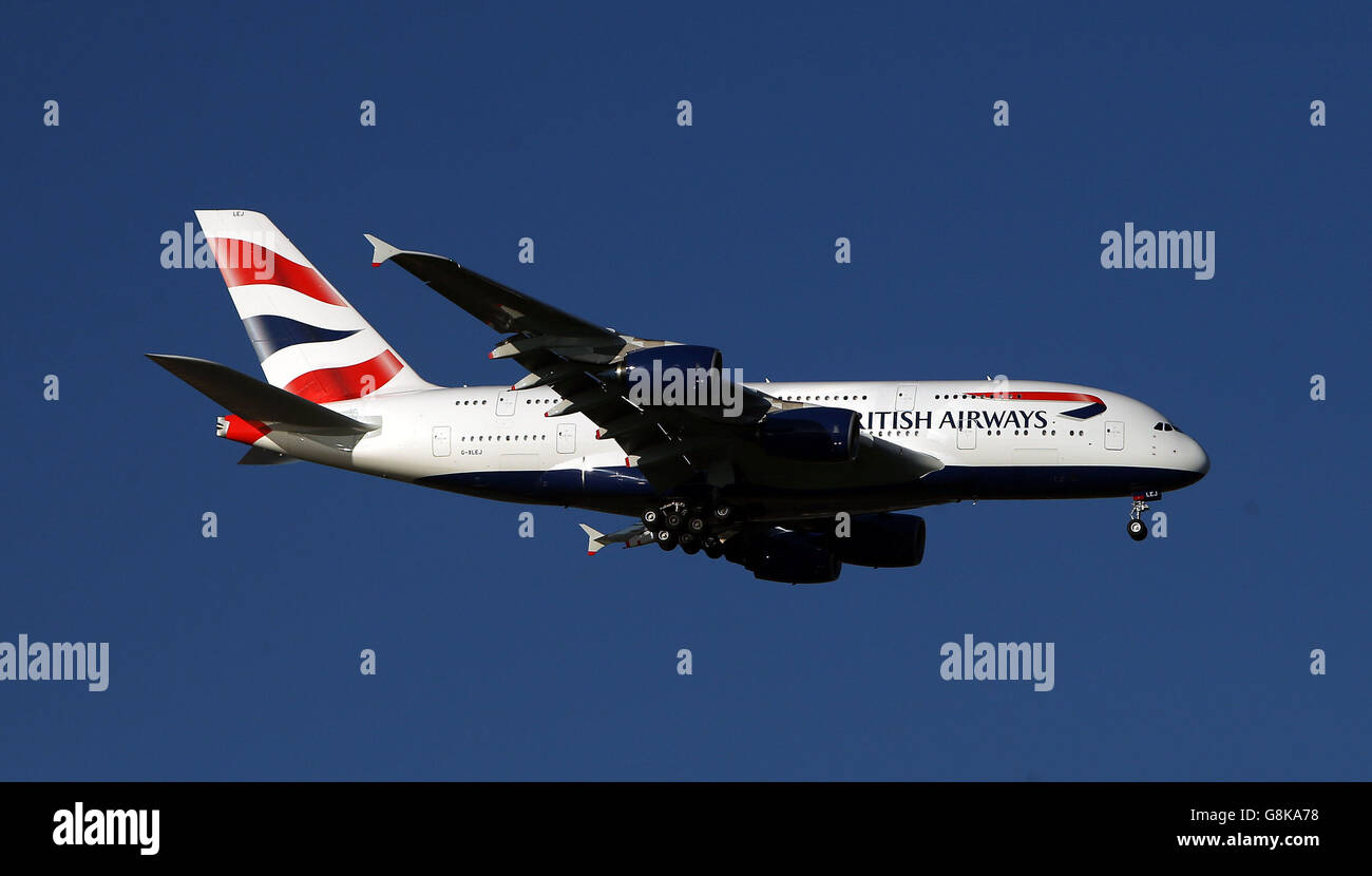 A British Airways Airbus A380-841 plane with the registration G-XLEJ Stock Photo