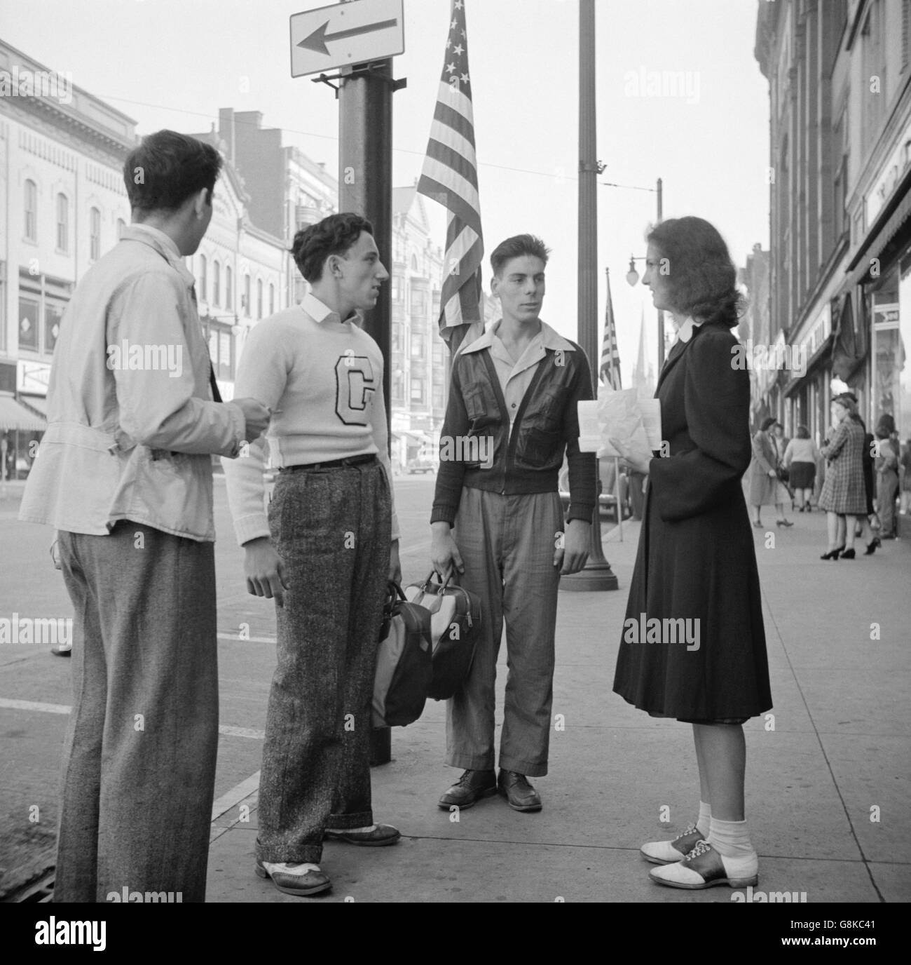 Students after School, street scene, Amsterdam, New York, USA, John Collier for Office of War Information, October 1941 Stock Photo
