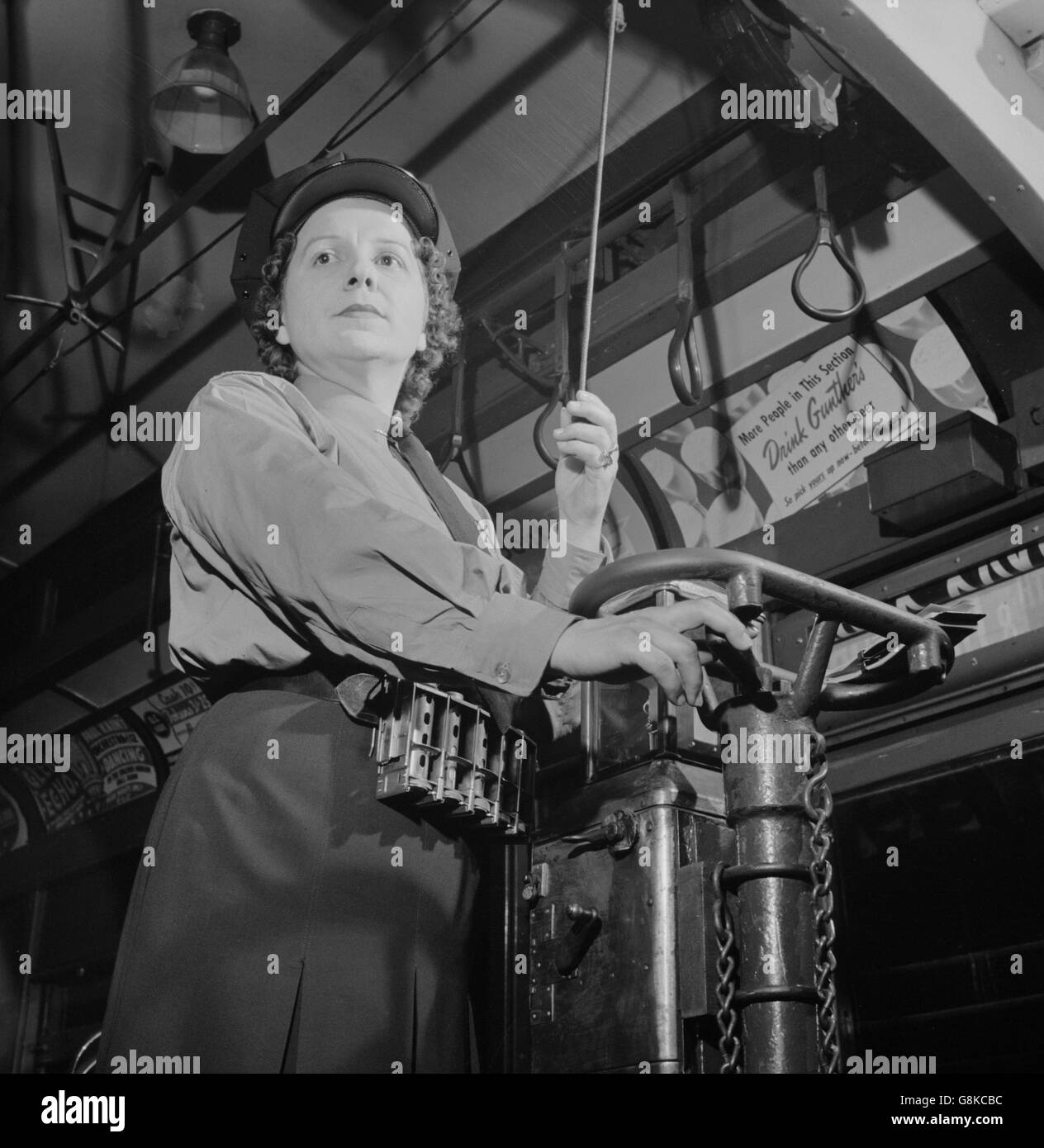 Female Streetcar Conductor, Capitol Transit Company, Washington DC, USA, Esther Bubley for Office of War Information, June 1943 Stock Photo