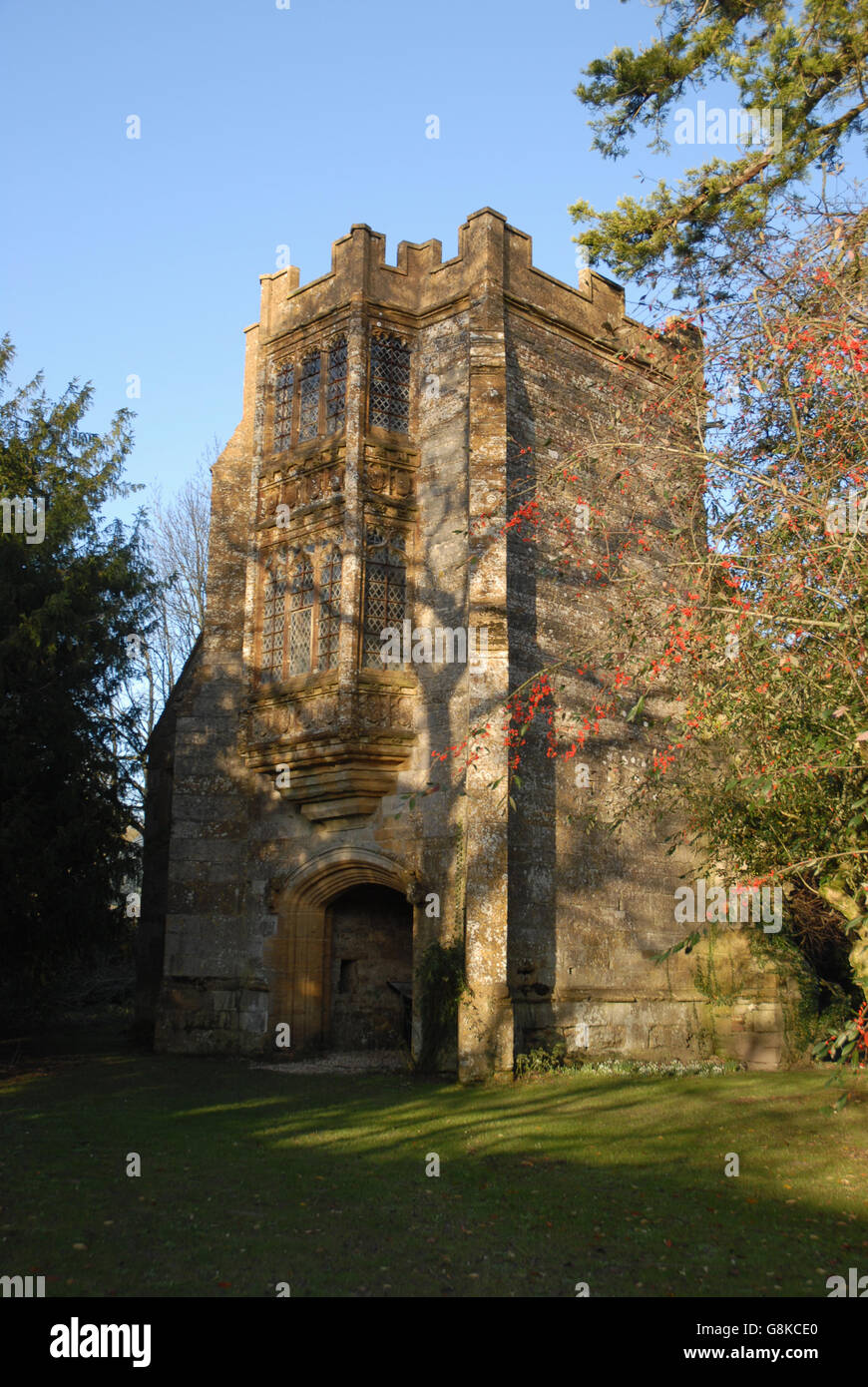 The Gatehouse, now a Grade 1 listed building, of Cerne Abbey, a Benedictine monastery founded in 987. Cerne Abbas, Dorset, UK Stock Photo