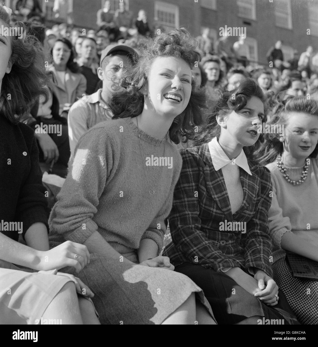 Student Fans Watching High School Football Game, Washington DC, USA, Esther Bubley for Office of War Information, October 1943 Stock Photo